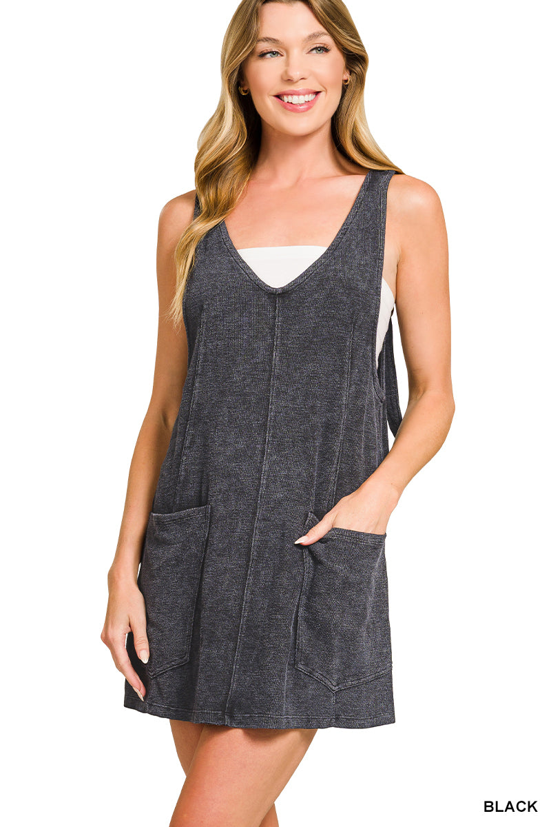 Washed Slub Adjustable Overall Dress