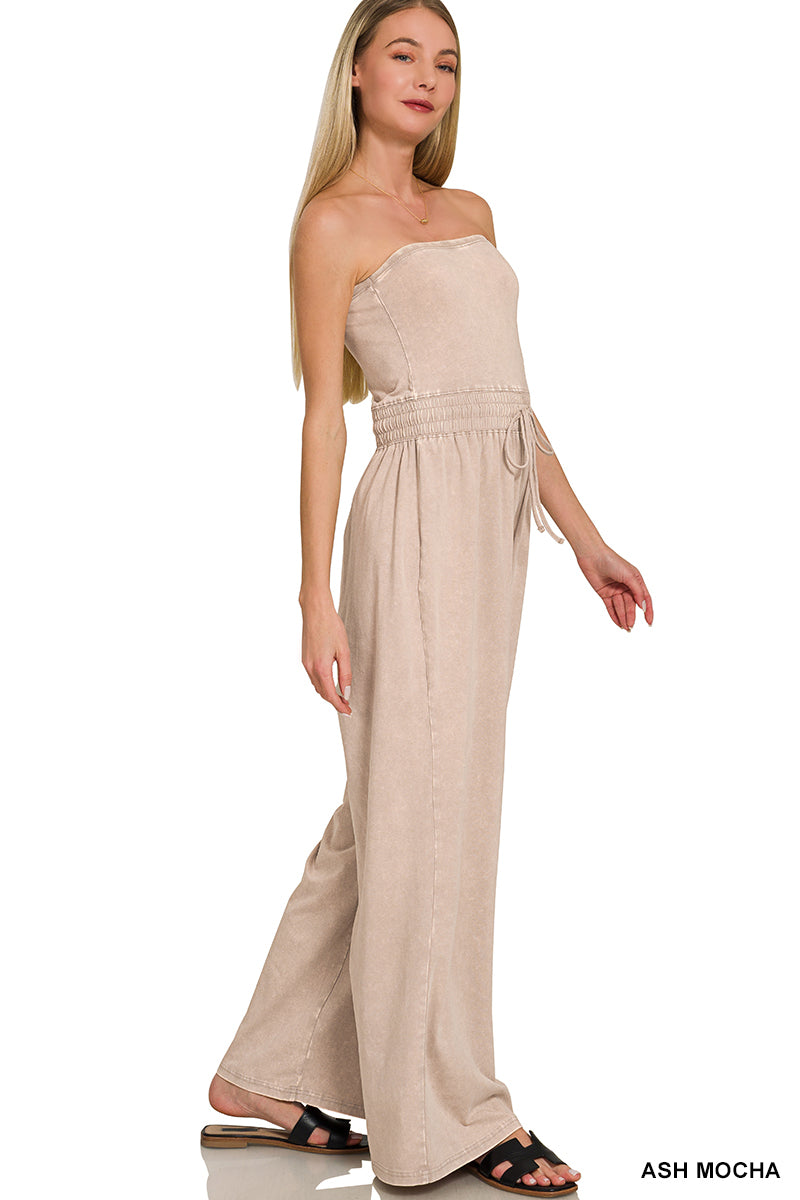 Acid Washed Strapless Jumpsuit