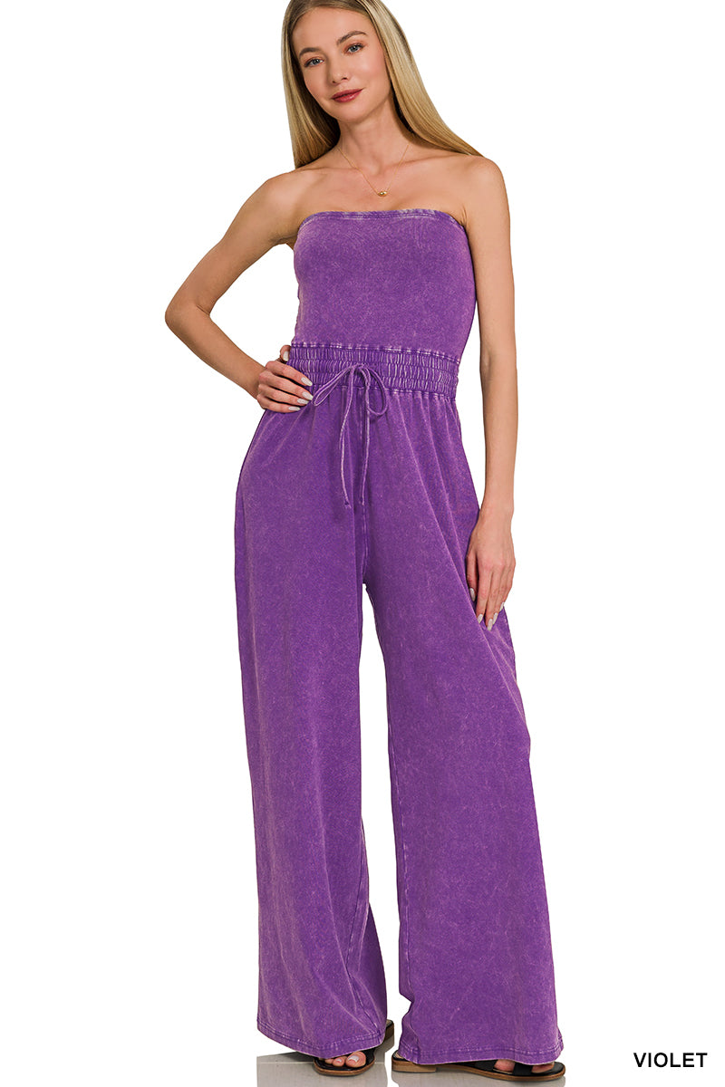 Acid Washed Strapless Jumpsuit