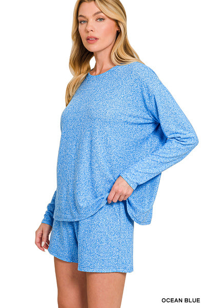 Melange Long Sleeve Shorts Set