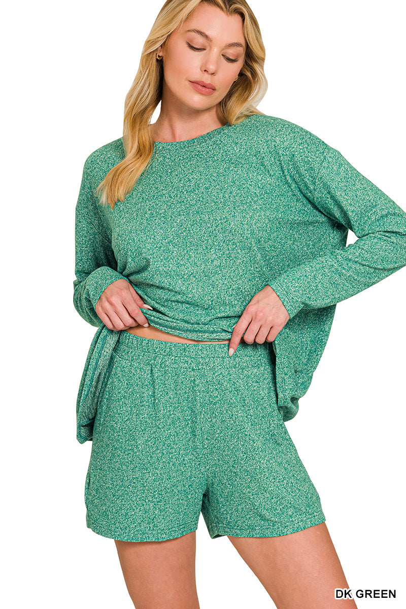 Melange Long Sleeve Shorts Set